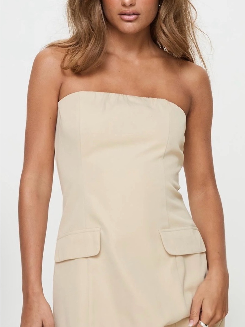 Princess Polly Strapless Mini Dress in Beige